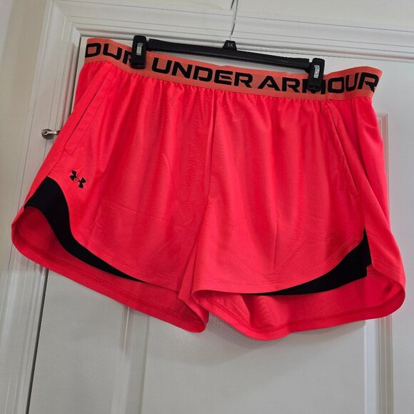 Under Armour Play Up 2.0 Short - 3.5" Inseam - Neon Coral and Black - Picture 1 of 6